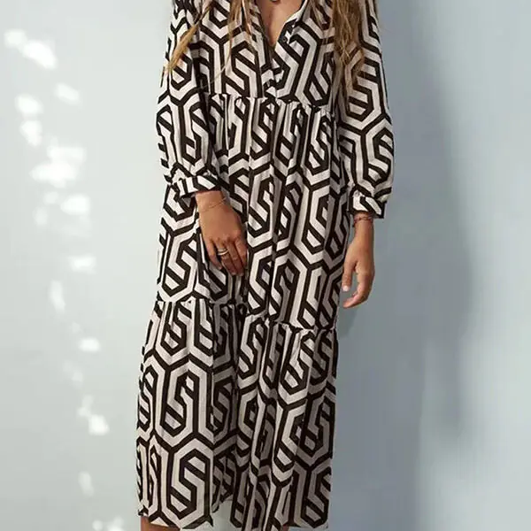 Marley Geometric Figure Print Loose Shirt Midi Dress