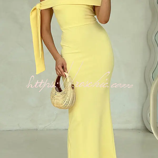 Mina Side Tie-up Strapless Tailored Stretch Maxi Dress