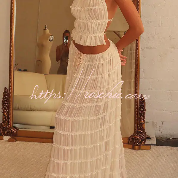 Versatility and Vintage Charm Pleated Drawstring Waist Tiered Maxi Skirt