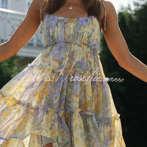 Capri Kisses Floral Tiered Ruffle Smocked Back Slip Mini Dress