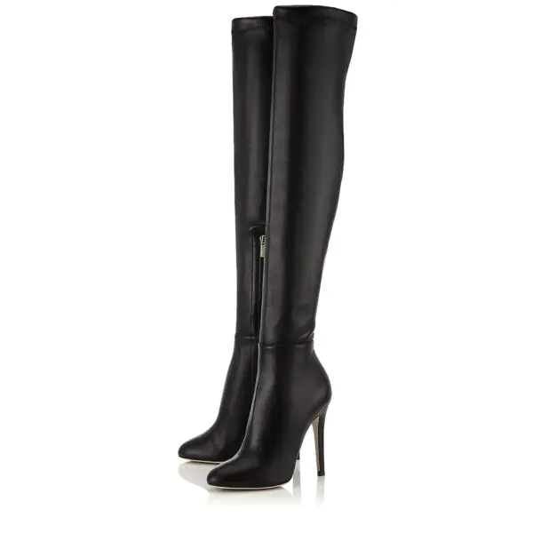 Classic Black Almond-Toe Over-The-Knee Boots with Stiletto Heels