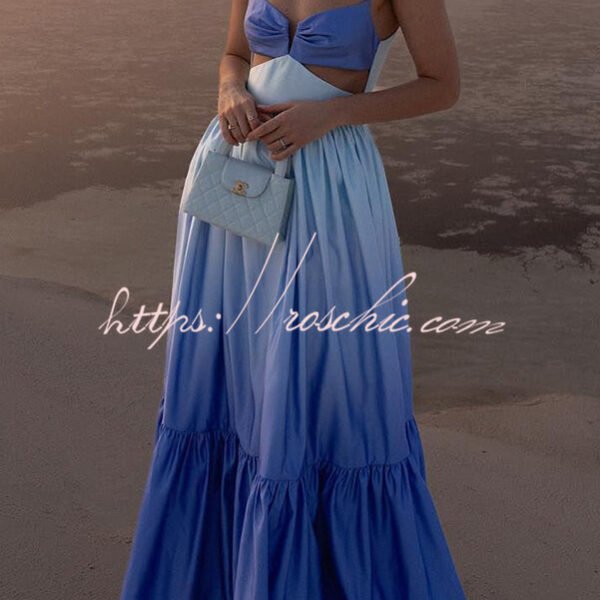 Ocean Breeze Gradient Color Print Cutout Waist Tiered Maxi Dress