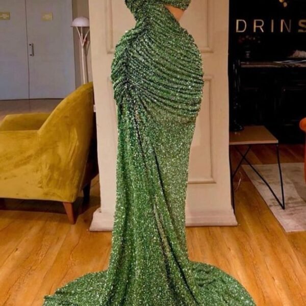 Glitter Off-the-Shoulder Slim Mermaid Prom Party GownsSleeveless Mermaid Evening Gowns