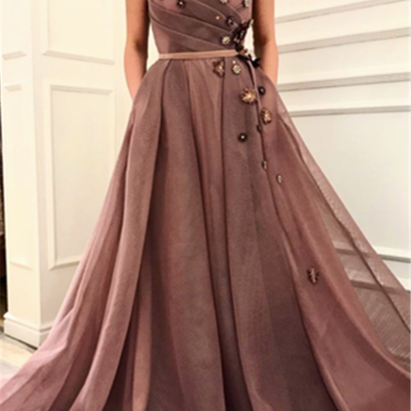 Gorgeous Brown Prom Party Gowns| V-Neck Ball Gown Evening Gowns