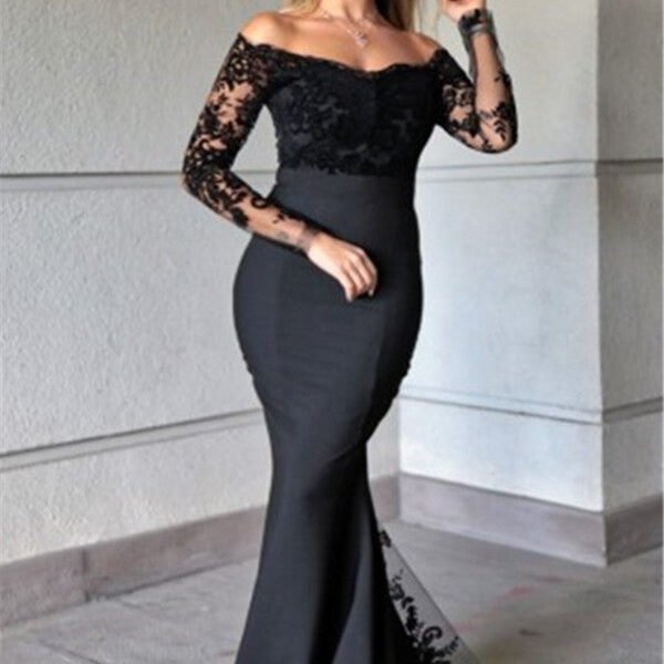 Lace Mermaid Evening Dresses Elegant Long Sleevess Gowns