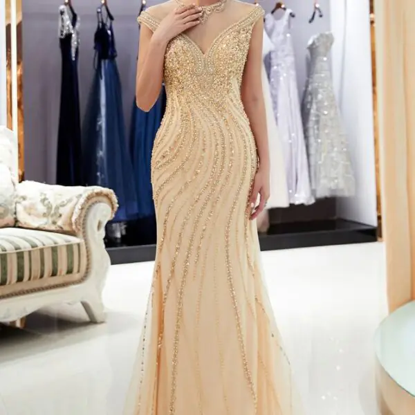 MARTHA Mermaid Floor Length Sleeveless Golden Beading Evening Gowns