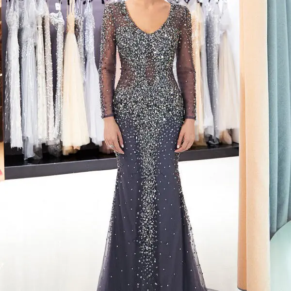 MAUREEN Mermaid V-neck Long Sleevess Charming Beading Evening Dresses