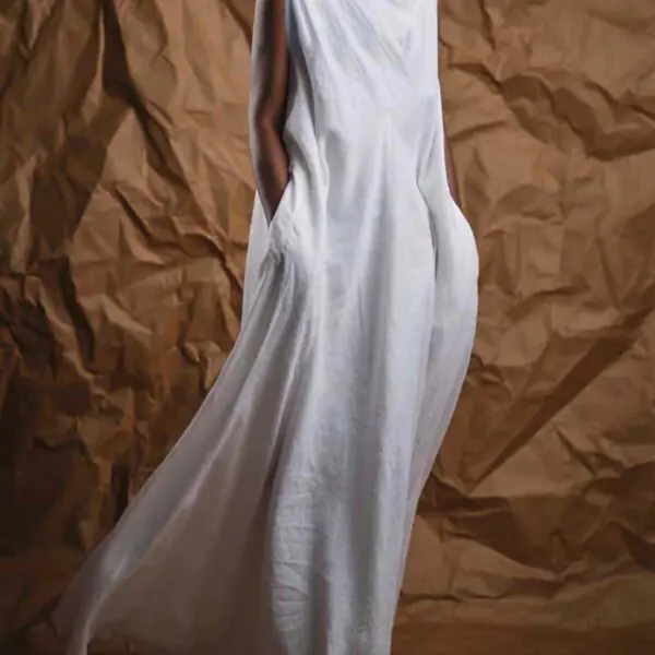 White Boat Neck Wrap Long Maxi Dress