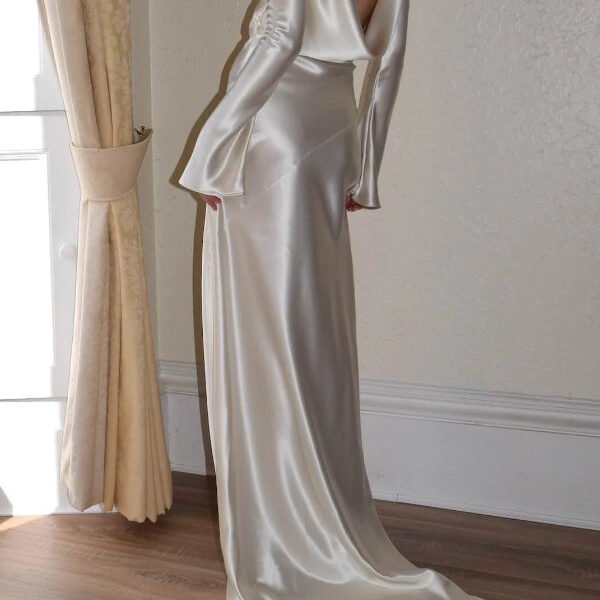 Pearl Eden Satin Back Open Cowl Neck Gown Maxi Dress