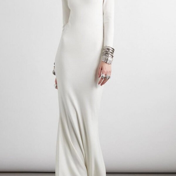 Long Sleeves Skinny Solid Color High Neck Maxi Dresses