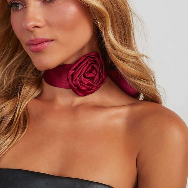 Choker Tassel Satin Flower Necklace