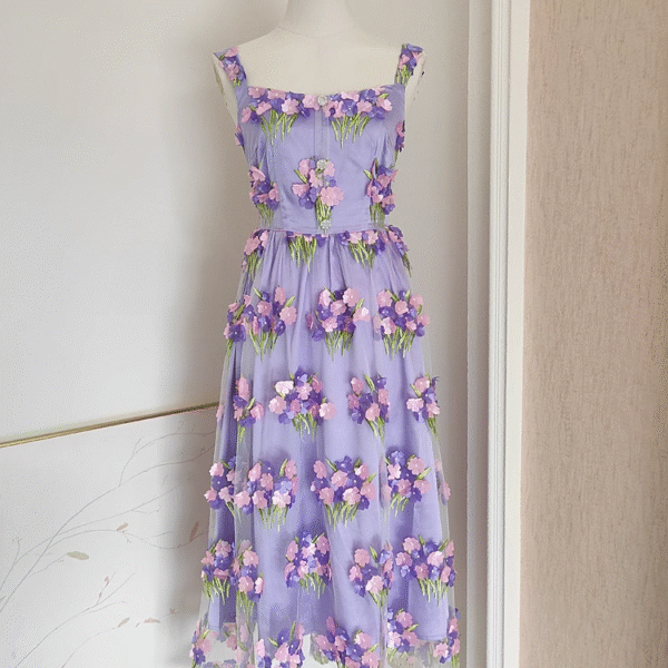 Cute A line Straps Sleeveless Lilac Floral Party Dress Short Birthday Outfits SD383