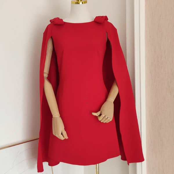 Cute A Line Boat Neckline Red Satin Short Homecoming Dresses Birthday Outfits With Cape SD372