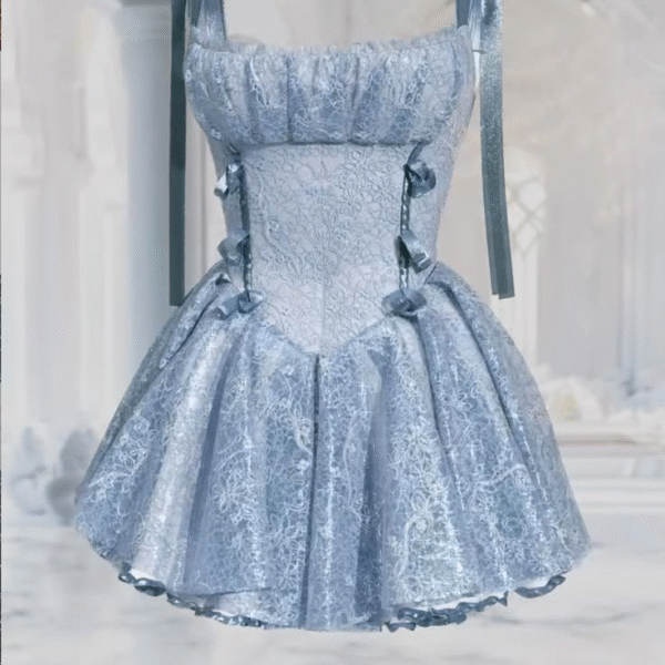 Pretty Spaghetti Straps Blue Lace Mini Grade Homecoming Dress Birthday Outfits S197