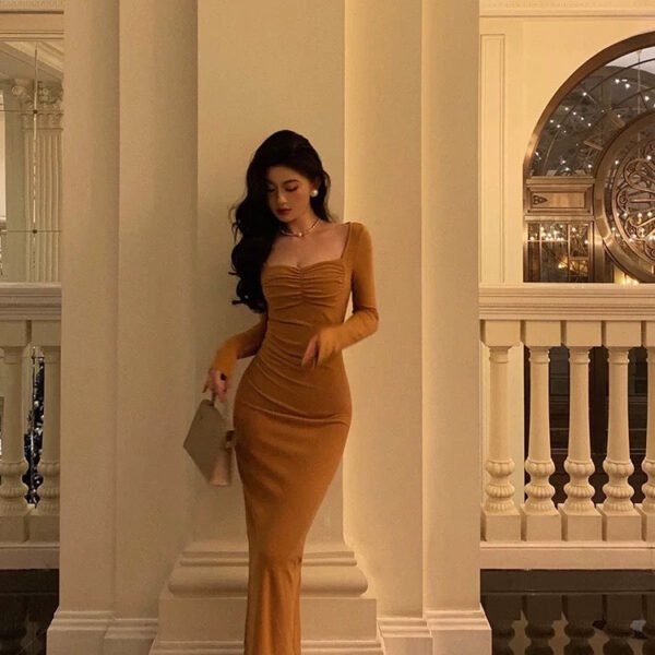 Classy Mermaid Square neckline Orange Prom Dresses Birthday Outfits Evening Gown SD1105