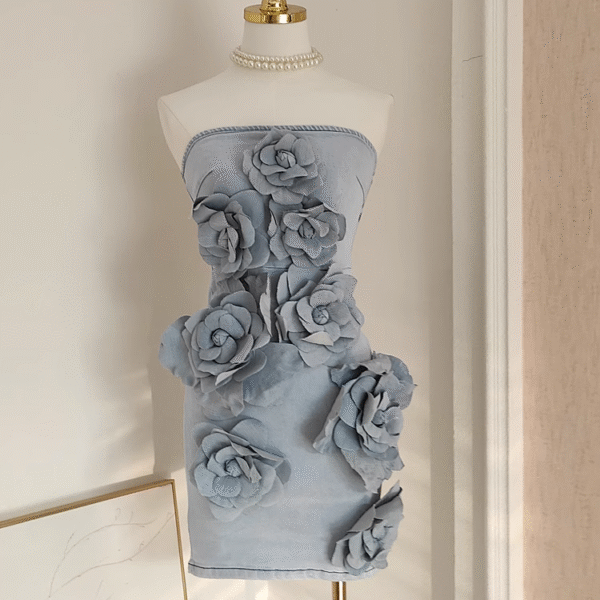 Cute A line Strapless Sleeveless Denim Blue Party Dress Short Holiday Dresses SD341