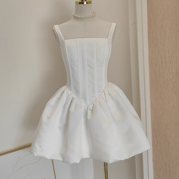 Sexy A Line Straps White Satin Vacation Dresses Short Birthday Dress SD238