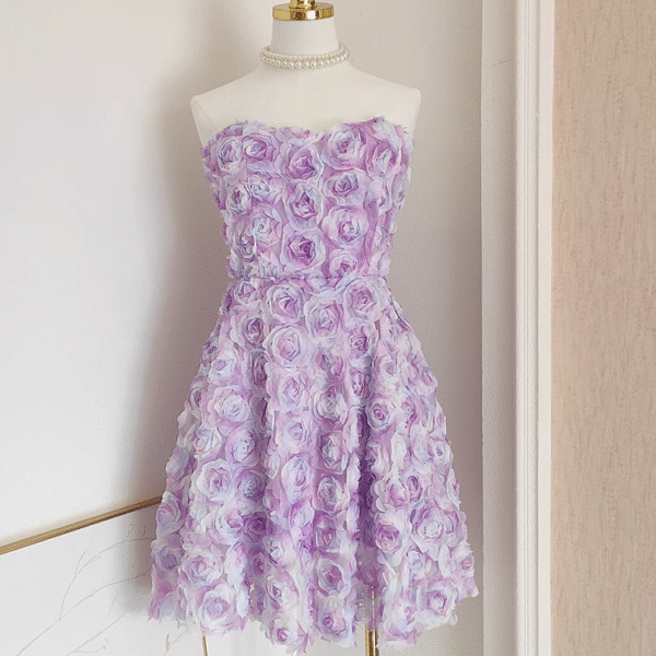 Sexy A Line Sweetheart Lilac Lace Vacation Dresses Short Floral Birthday Outfits SD333