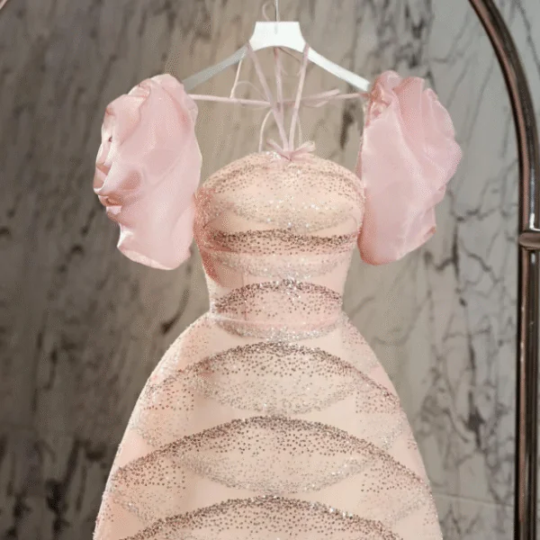 Sweet Pink Satin Sequins Cocktail Dress Short Birthday Outfits Homecoming Dress S368