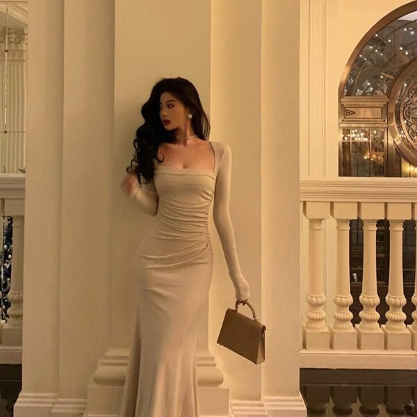 Gorgeous Mermaid Square Neckline Ivory Date Night Dress Long Prom Dresses Birthday Outfits SD1075