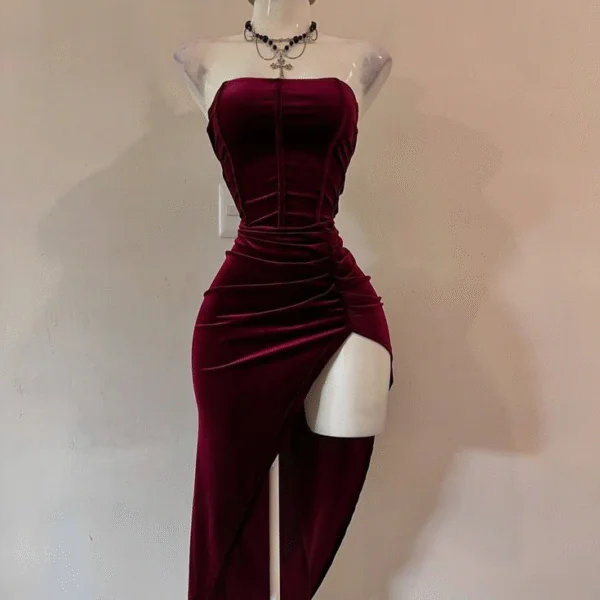Sexy Strapless Slit Party Dress Burgundy Birthday Dress  S268