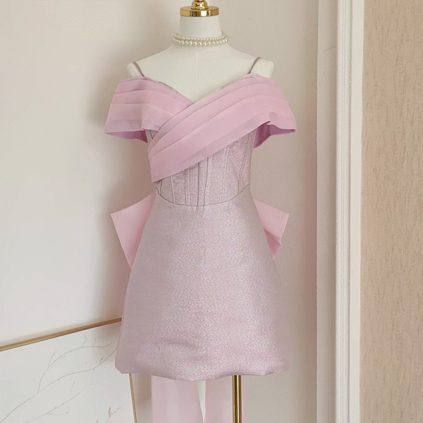 Sexy A Line Spaghetti Straps Pink Ruffles Vacation Dresses Short Sequin Birthday Outfits SD335
