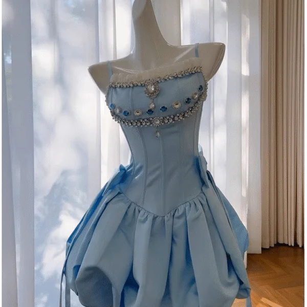 Classy Spaghetti Straps Blue Short Homecoming Dresses A Line Cocktail Dress  S642