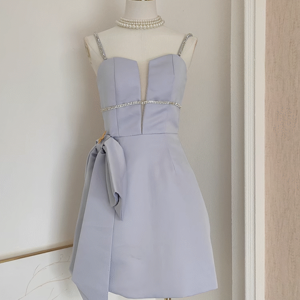Cute A line Spaghetti Straps Sleeveless Lilac Cocktail Dress Short Birthday Outfits SD396