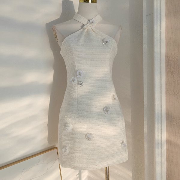 Cheap A line Halter White Satin Short Homecoming Dresses Birthday Outfits SD403