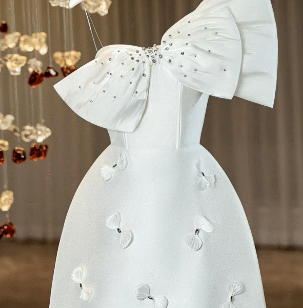 Unique One Shoulder Bow Beaded Short Birthday Dress White Homecoming Dress S360