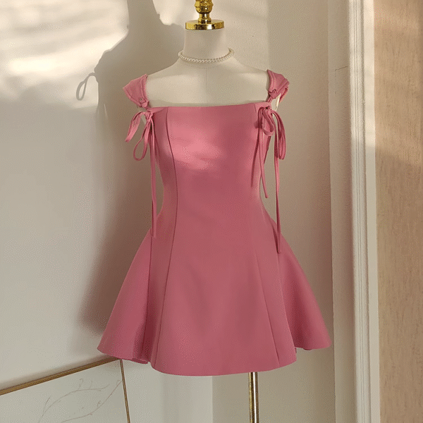 Cute A Line Straps Pink Satin Short Homecoming Dresses Birthday Outfits SD371