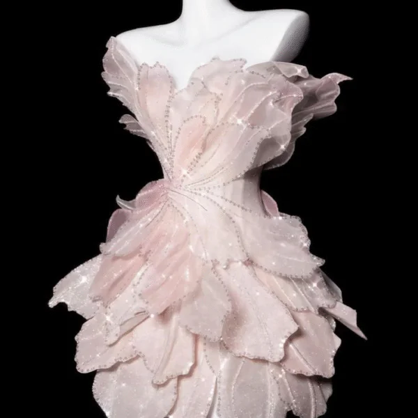 Pretty Pink Organza Sequin Beaded Homecoming Dress Strapless Birthday Party Dress S255