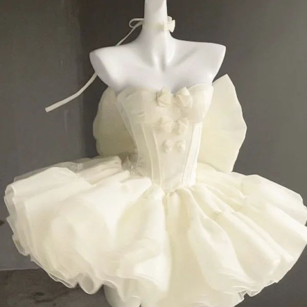 Sweet Princess Yellow Organza Birthday Dress Short Party Dress With Bow S226