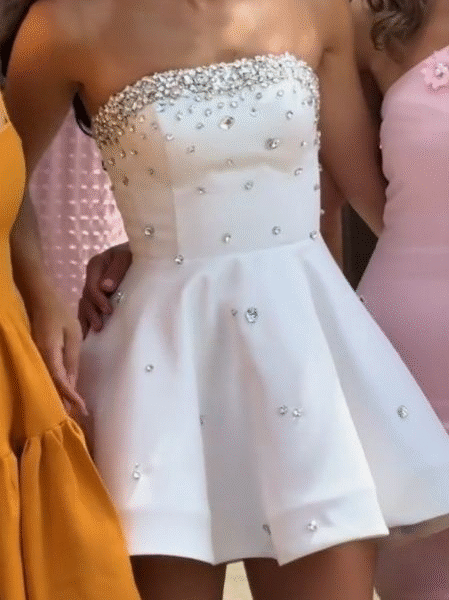 Elegant Strapless White A Line Homecoming Dress Mini Party Dress S570