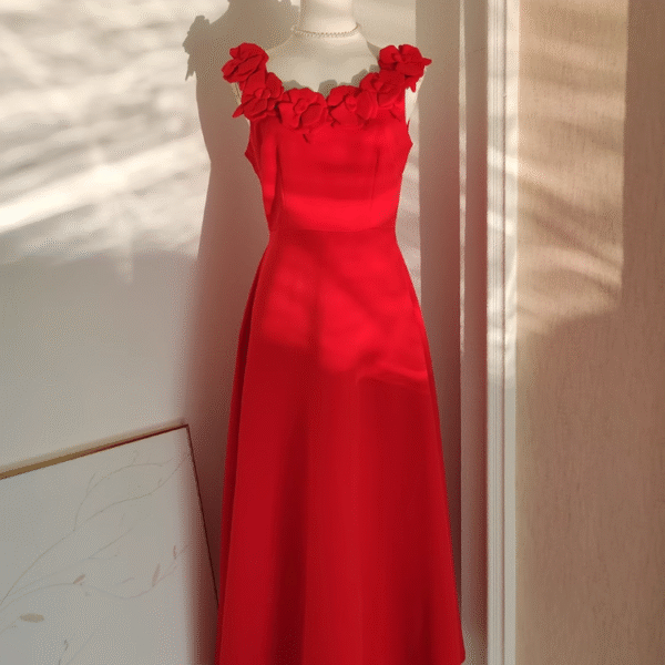 Sexy A line Scoop Neckline Red Travel Vacation Dresses Satin Birthday Dress SD327