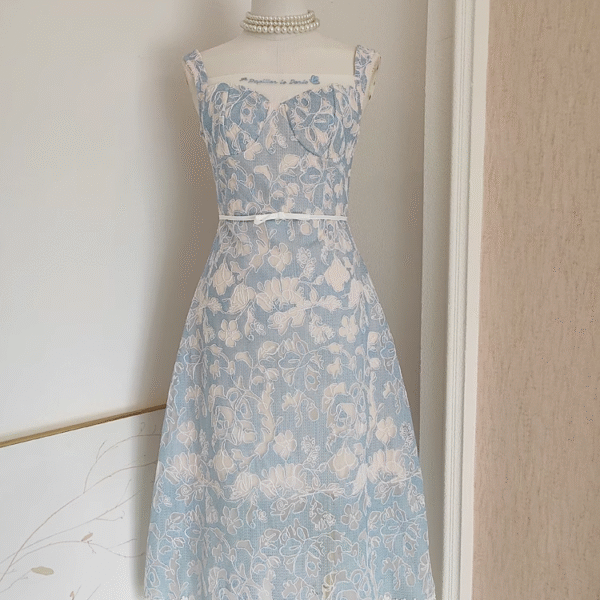 Simple A line Straps Sleeveless Blue Lace Party Dress Holiday Birthday Dresses For Women SD361