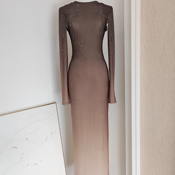 Sexy Sheath Scoop Long Sleeves Ombre Brown Party Dress Holiday Birthday Dresses For Women SD364