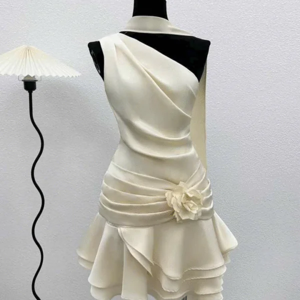 Beautiful One Shoulder Satin Pleated A Line Homecoming Dress S230