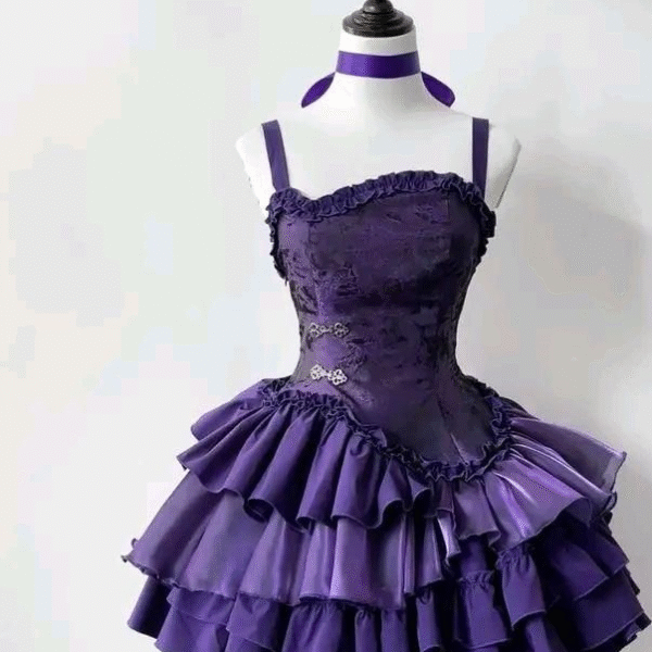 Classy Purple Spaghetti Straps Satin Layered A-Line Short Party Dress Homecoming Dress S447