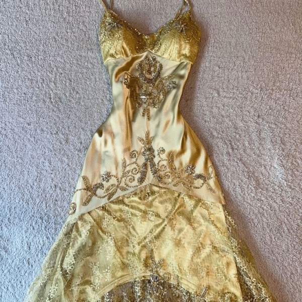 Elegant Gold Spaghetti Straps Satin Lace Beaded Cocktail Dress A Line Homecoming Dress Birthday Outfits S352