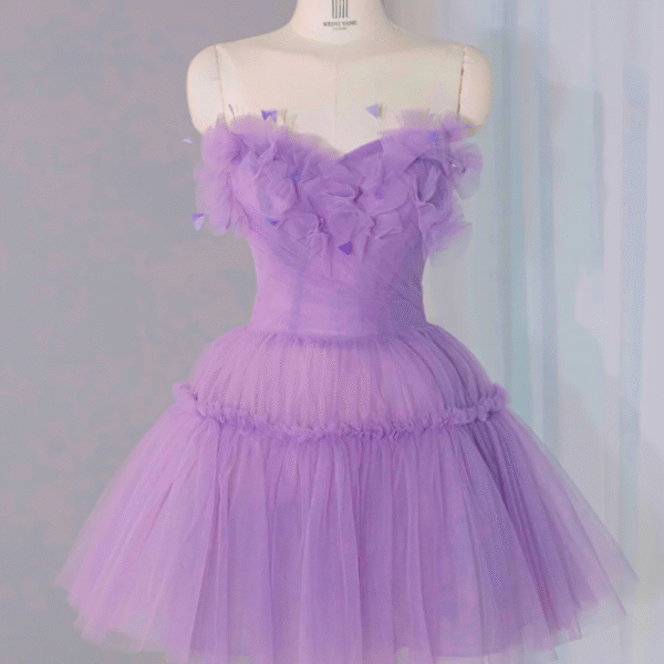 Cute Lavender Tulle A Line Homecoming Dress Strapless Mini Birthday Dress S305