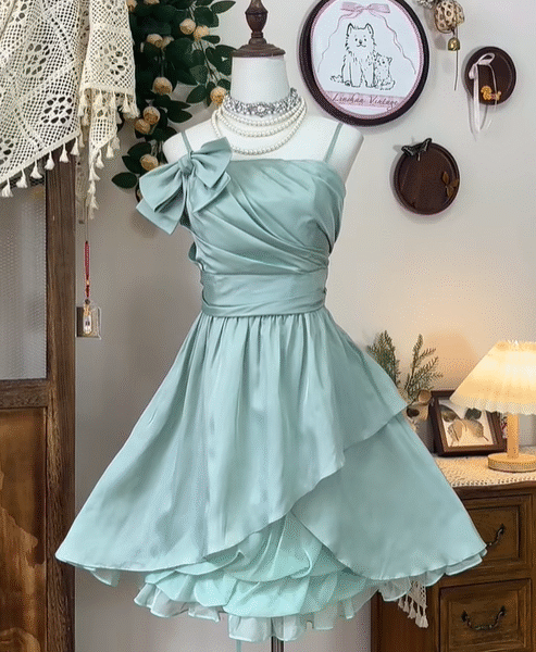 Classy Light Green Spaghetti Straps A Line Homecoming Dress Cocktail Dress S329