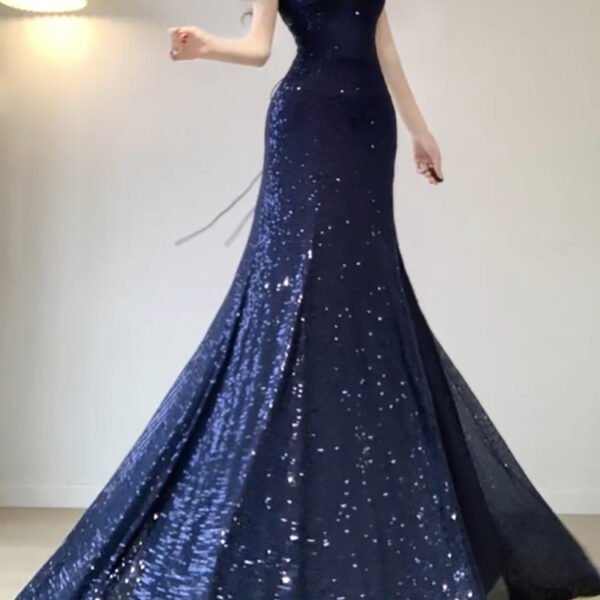 Chic Mermaid Spaghetti Straps Sequin Blue Prom Dress Birthday Dresses Birthday Outfits SD1162