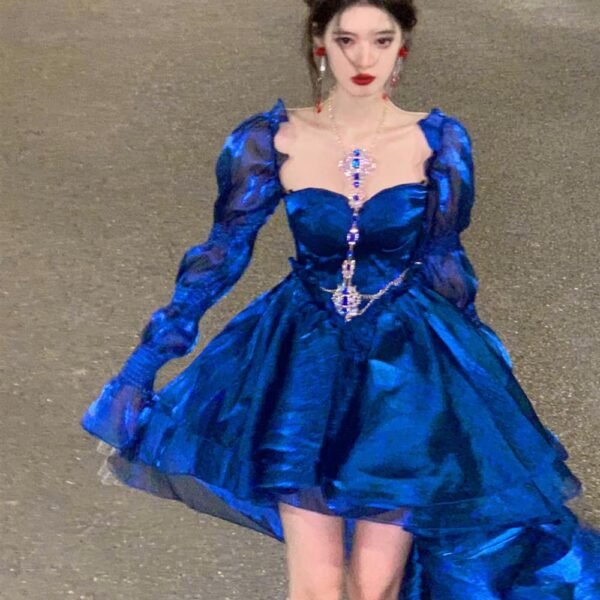 Sexy French High Low Sweetheart Christmas Dress Royal Blue Birthday Dresses Birthday Outfits SD1147