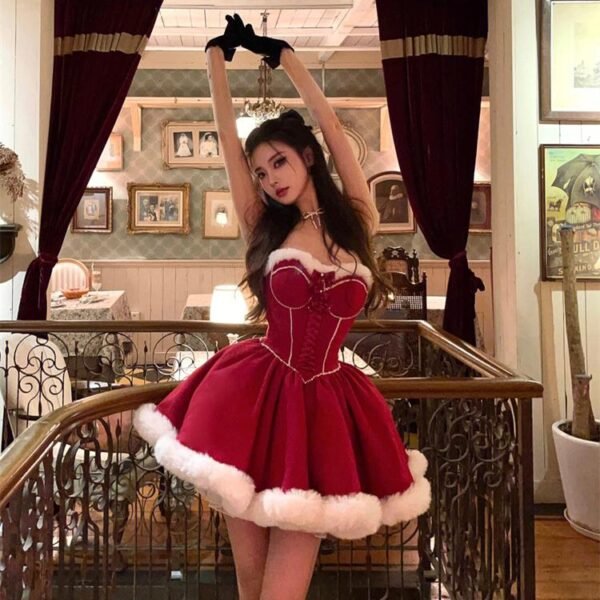 Ball Gown Spaghetti Straps Red Christmas Dress Birthday Dresses Birthday Outfits SD1125
