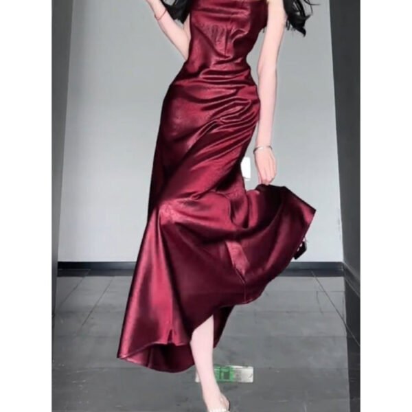 Chic Sheath Spaghetti Straps Christmas Dress Burgundy Prom Dresses Birthday Outfits SD1167