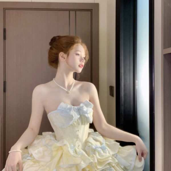French Ball Gown Strapless Short Champagne Lolita Dresses Party Dress Birthday Outfits SD1197