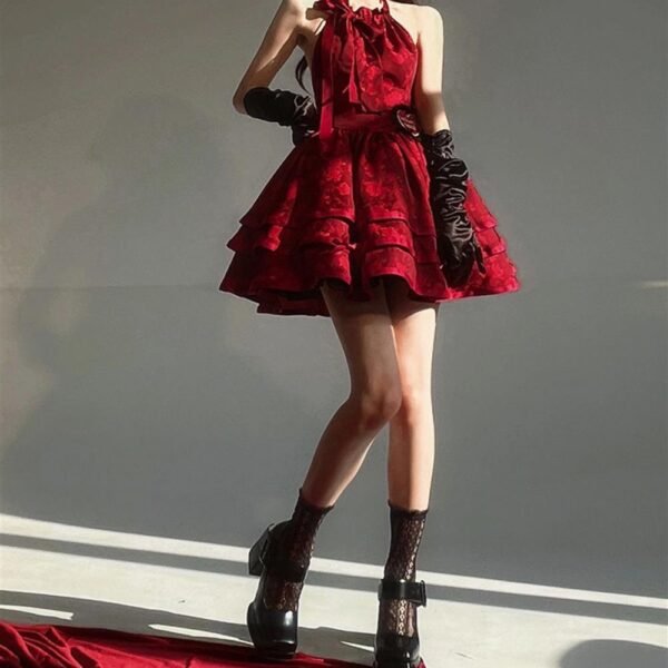 Ball Gown Halter Dark Red Christmas Dress Birthday Dresses Birthday Outfits SD1126