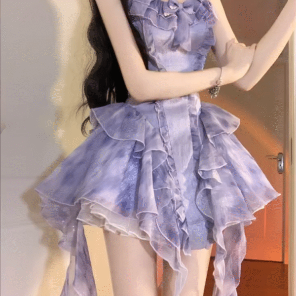 Cute A line Spaghetti Straps Lilac Organza Short Homecoming Dresses Party Dress Birthday Outfits SD1202