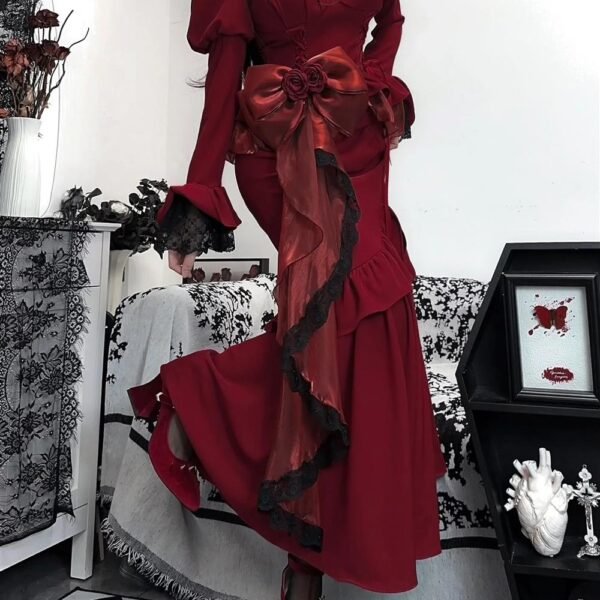 Princess Mermaid Sweetheart Lolita Dress Christmas Dress Burgundy Birthday Dresses SD1131